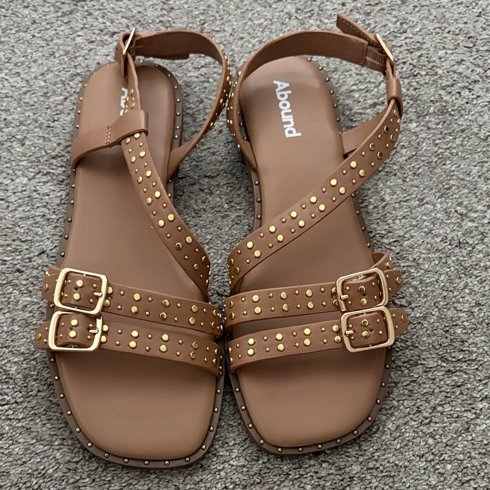 Abound Brown Studded Double-Buckle Strappy Sandals